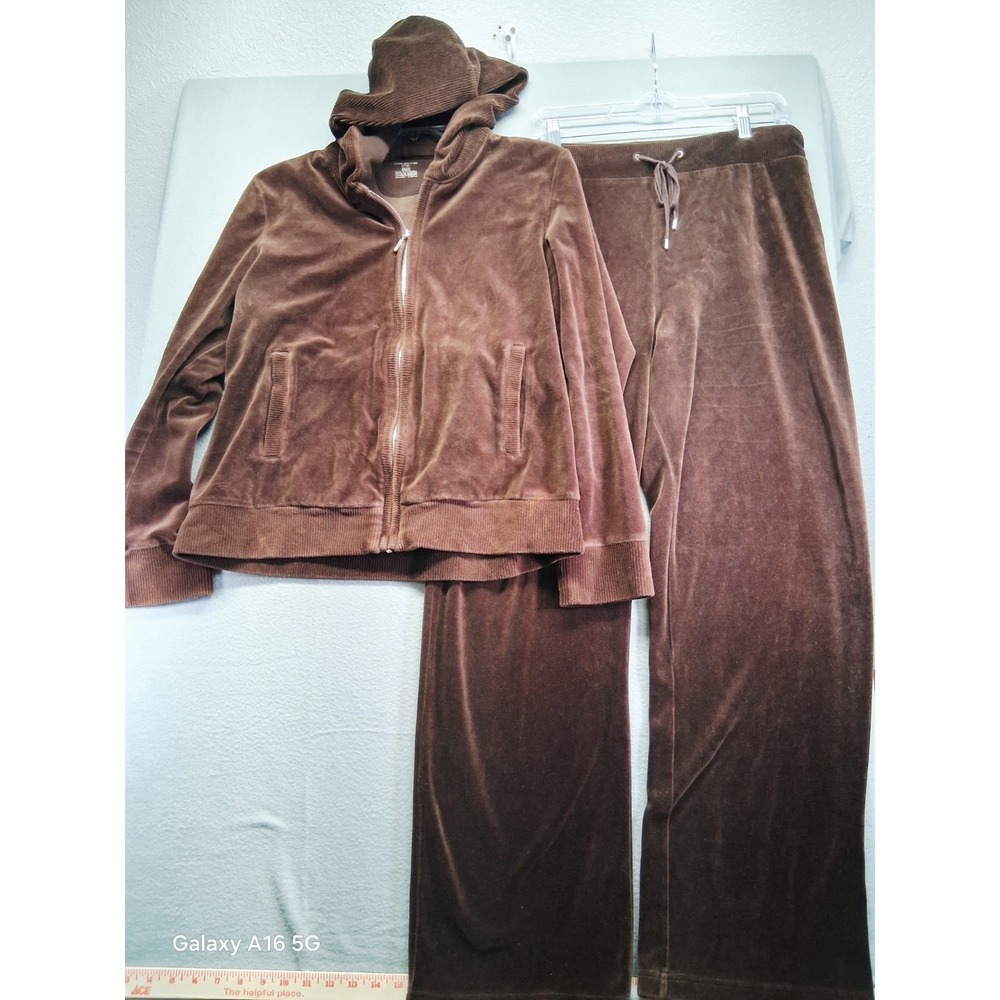 Jones New York Women's Silk 2-Piece Jacket Pant Set Brown Size L